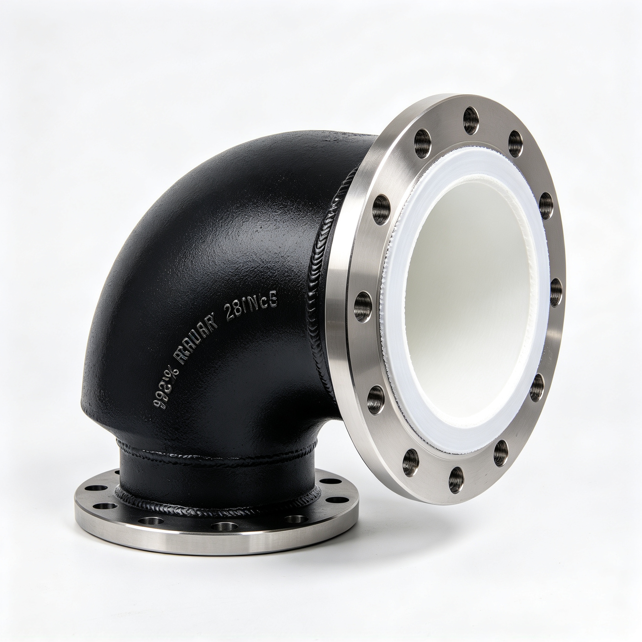 28 Inch 90 Degree Carbon Steel Seamless Pipe Elbow with Rotary Flange, ASTM A106 Grade B, 6BAR, 92% High Alumina Coated